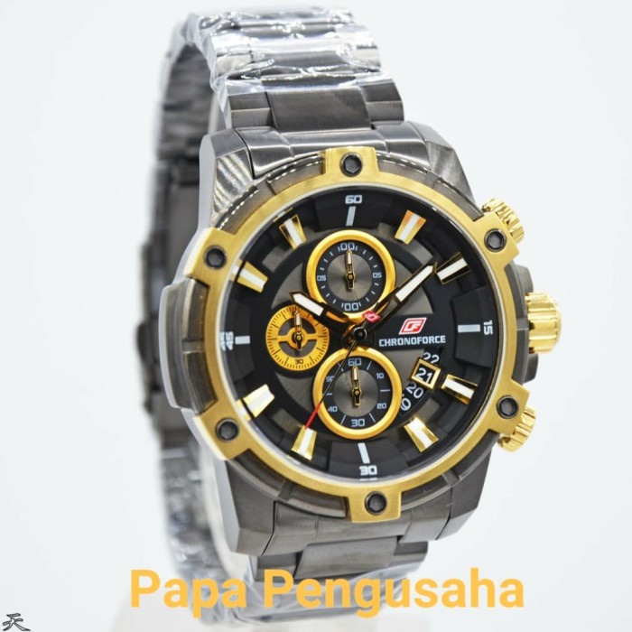✨Ready Chronoforce 5320 Black Gold Pria Original Garansi Resmi Limited