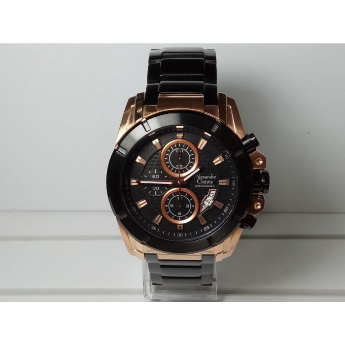 ✨Ready Jam Tangan Alexandre Christie Pria Ac6226Mc Black Rosegold Limited