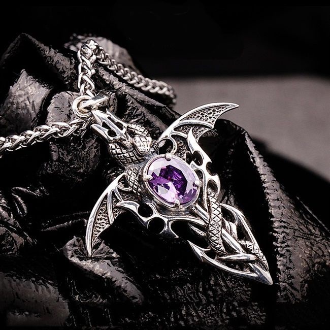 Liontin Trisula Ular Silang Naga925Kalung Perak Sterling