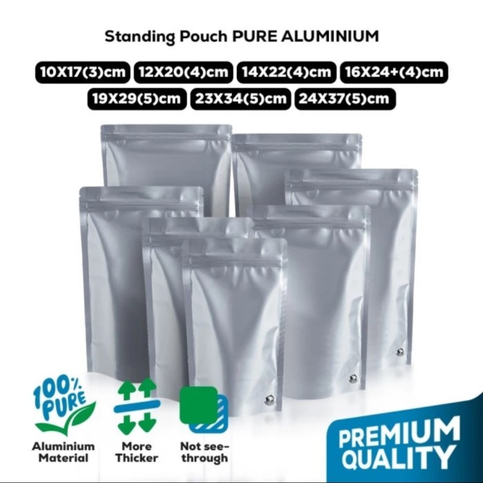 Standing Pouch Pure Alumunium Foil Silver Premium Quality