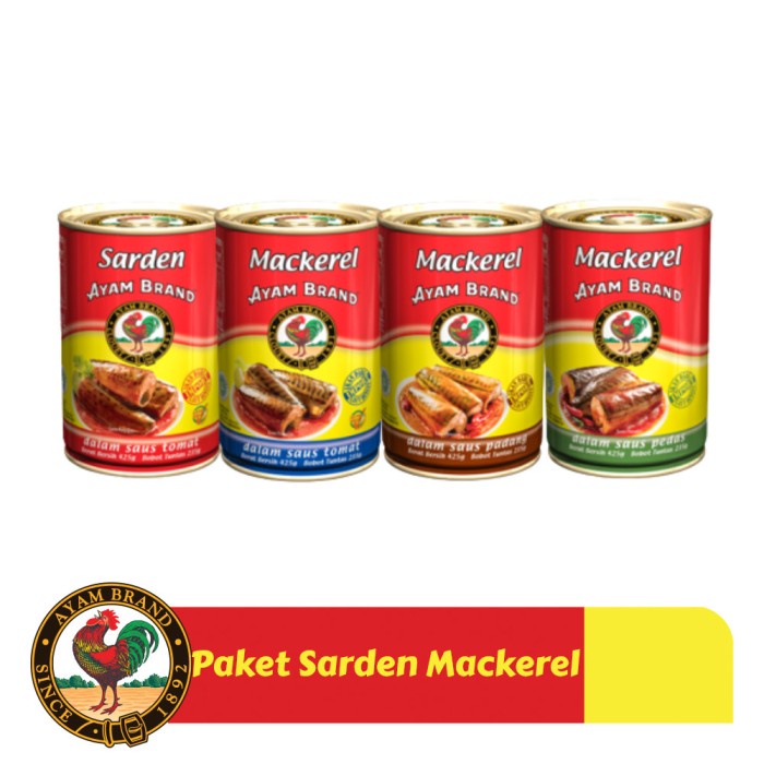 

Promo Paket Sarden Mackerel Kaleng Bulat Ayam Brand 425Gr