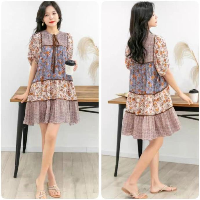 Dress MALDU Short Sleeve Loose Import/Dress Ethnic Outfit Wanita Korea