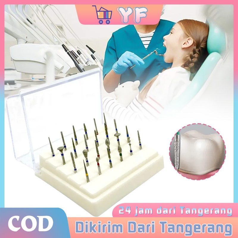 Dental Diamond Bur Set Isi 24 High Speed + Kotak Bur / Mata Bur Gigi