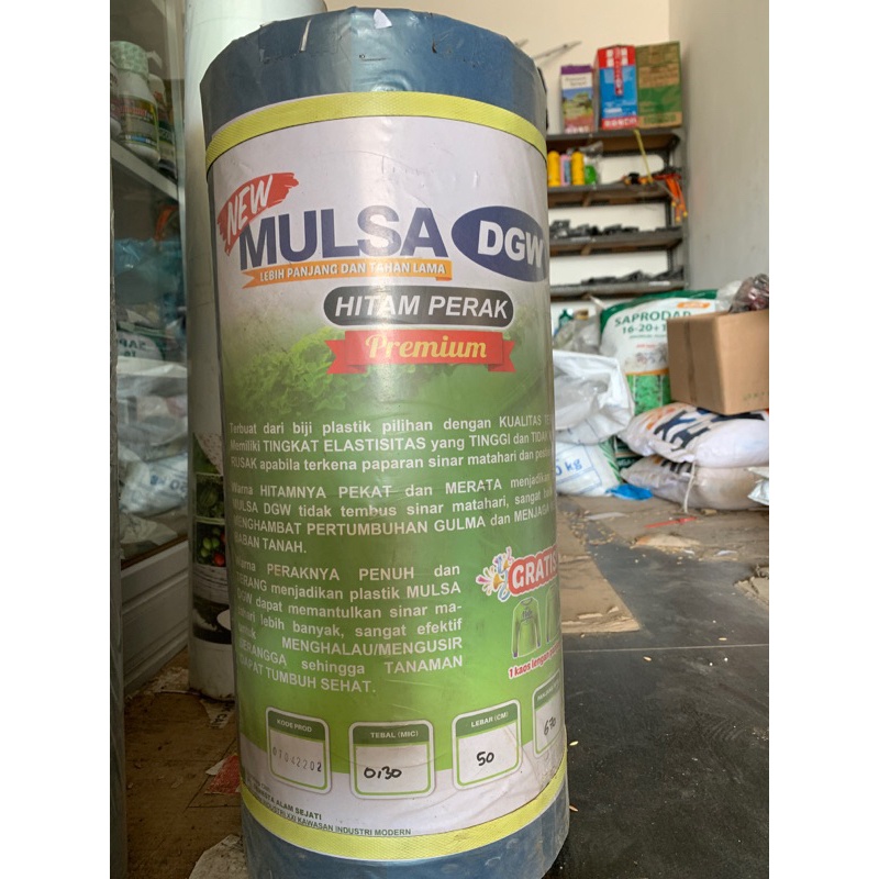 Lebar 100 CM Plastik Mulsa Hitam Perak Premium DGW 17 KG (670 Meter) Free Kaos