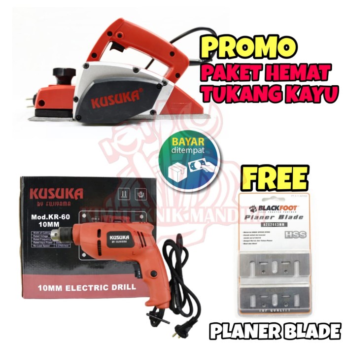 [Original] Paket Mesin Planer Serut Kayu Kusuka  Kusuka Mesin Bor Listrik 10Mm Terbaru