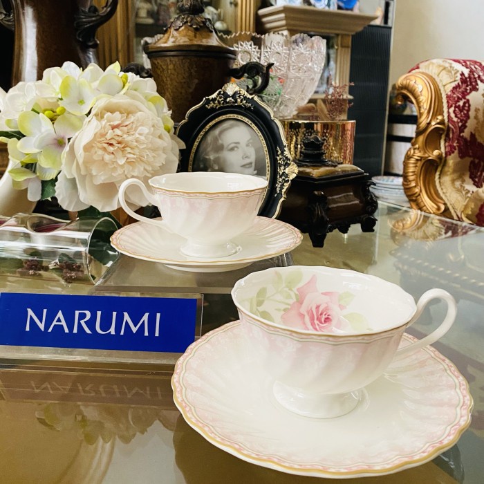 [New Ori] Tea Cup Saucer Narumi Pink Rose 2 Set Mewah Cantik - Cangkir Tatakan Terbatas