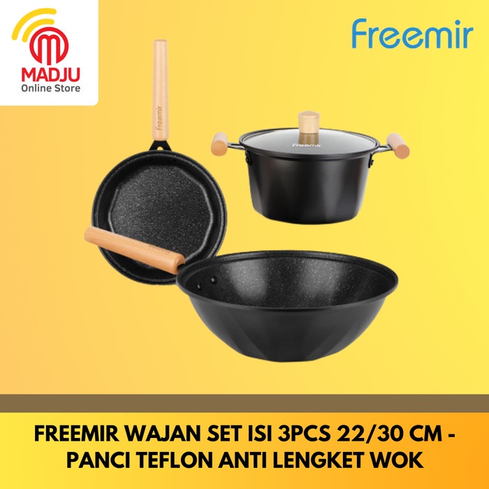 [Baru] Freemir - 3 Set Peralatan Dapur / Panci Wajan Teflon Diamond Pattern Berkualitas