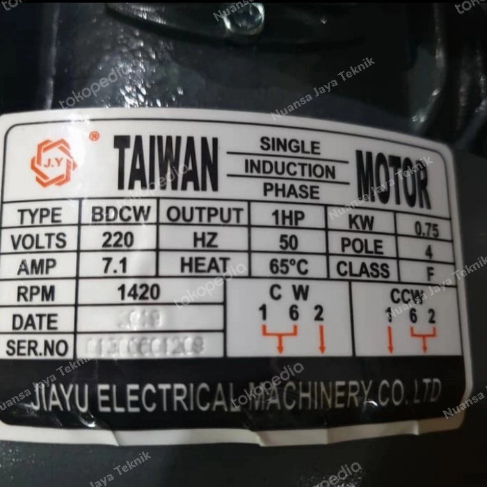 ✨Termurah Njt Dinamo Elektro Motor 1Phase 1Hp Dinamo Pengerak Jiayu Limited