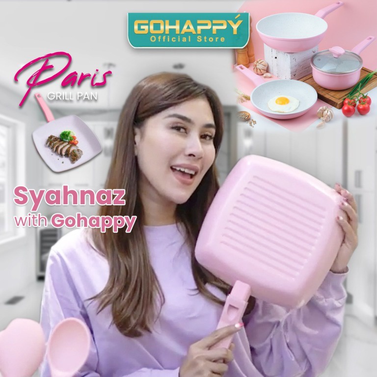 Panci Paris Set Glowpan Gohappy Anti Lengket European Marble Coating 3 In 1 Sauce Frying Wok Pan