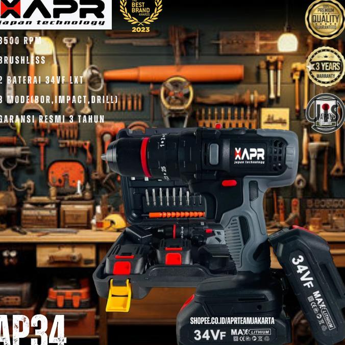 MESIN BOR BATERAI MAKTEC X APR JAPAN AP34 BOR IMPACT DRILL 2 BATERAI RIBKAMASYA0