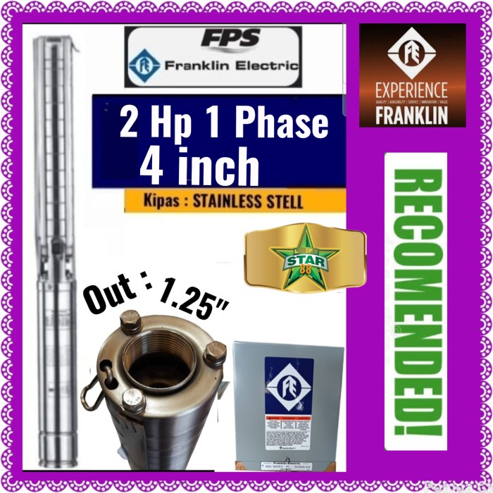 Baru Pompa Satelit Franklin + Box 2Hp 1Phase 220 Volt Submersible 4Inch 4" Murah