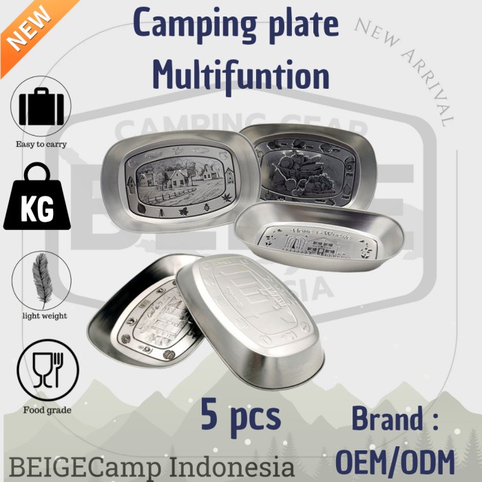 Promo Beige Outdoor Plate Retro Piring Camping Multifungsi