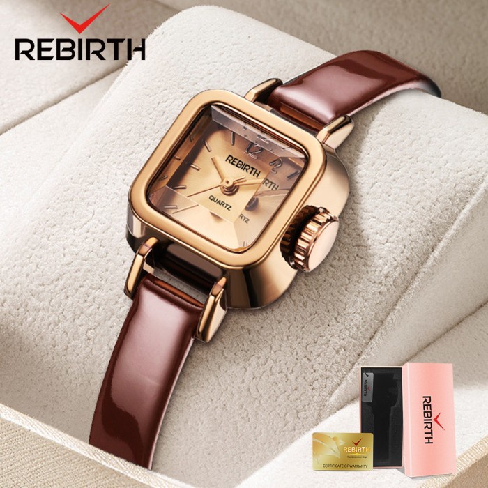 REBIRTH JAM TANGAN WANITA KASUAL TALI KULIT ANTI AIR TERBARU JAM WATCH