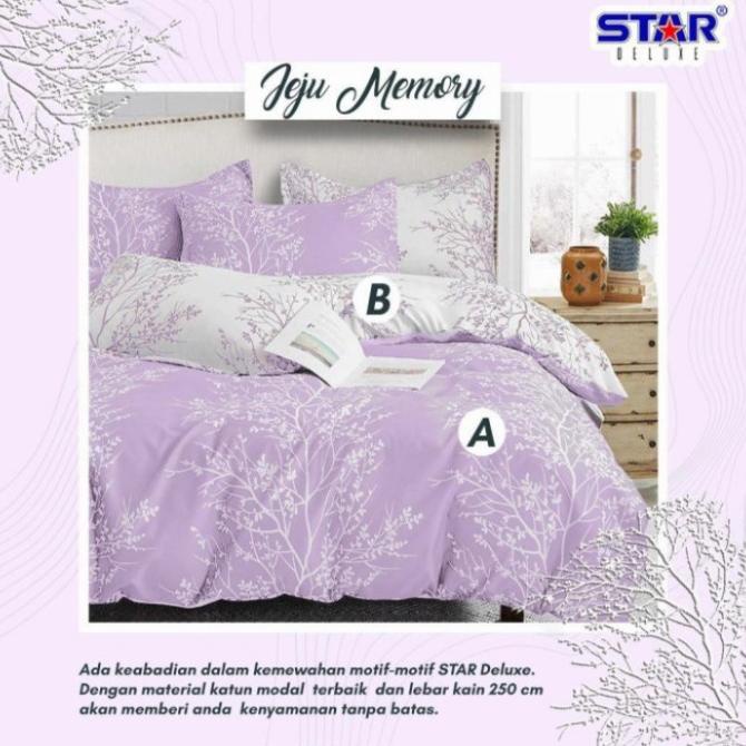 Set Bedcover sprei katun lokal motif Jeju ungu UK 180x200 160x200