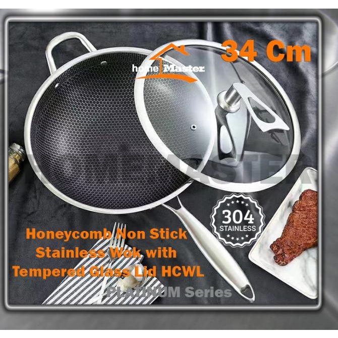 Wok/Wajan/Kuali Stainless Premium Anti Lengket Honeycomb 34 Cm HCWL34