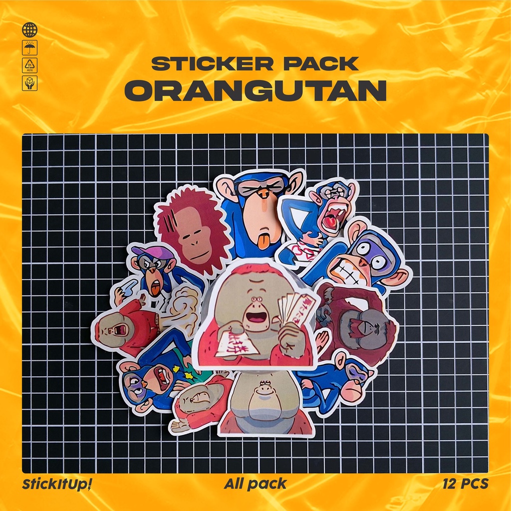 

COD✨ StickitUp Stiker Pack Orang Utan Lucu Untuk Koper Laptop Skateboard