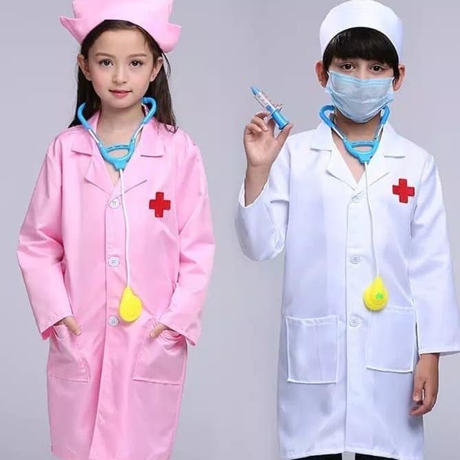 dokter kecil set lengkap baju,topi, stetoskop,masker&suntikan mainan