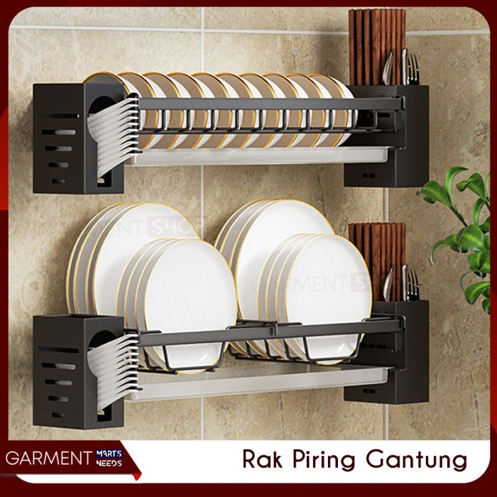 ><><><] Rak Piring Gantung Stainless Steel Mangkok Tempel Dinding Kuat Premium
