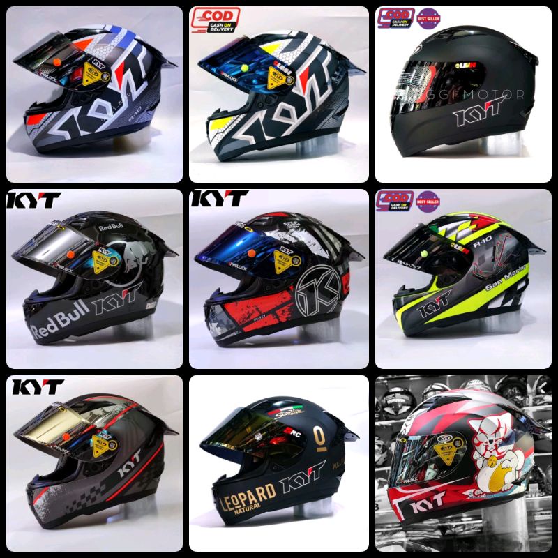 HELM KYT FULL FACE R-10 SOLID BLACK DOF  PAKET GANTENG GERATIS KACA ORI