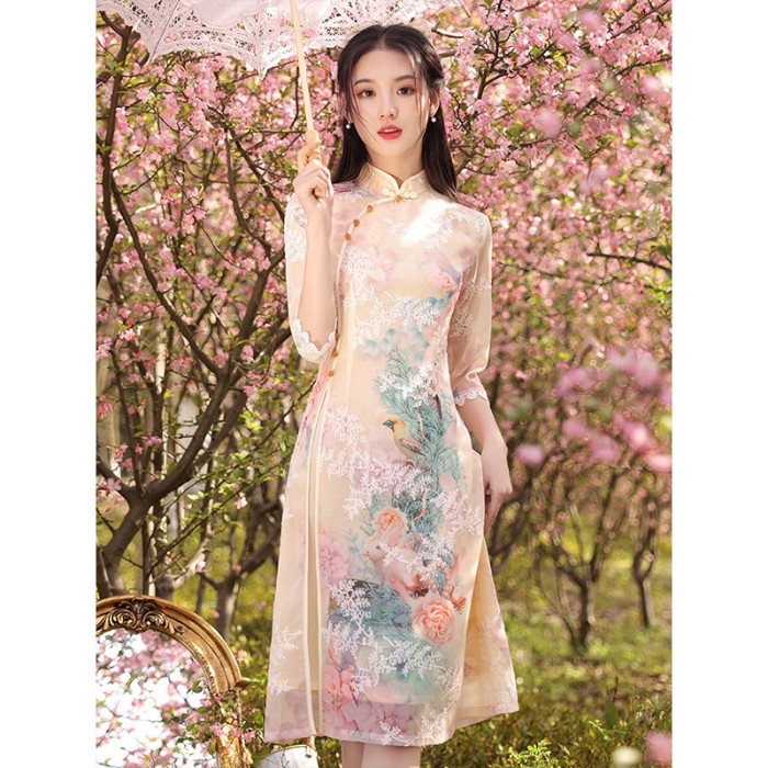 Cheongsam Dress Wanita Premium Import Bordir Bunga Premium Pakaian