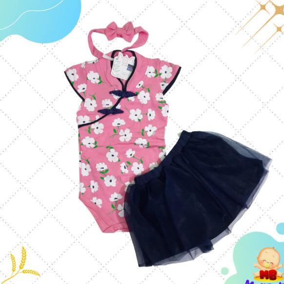 COD Baju Bayi Perempuan 0 3 6 9 Bulan Setelan Jumper Rok Shanghai Sakura