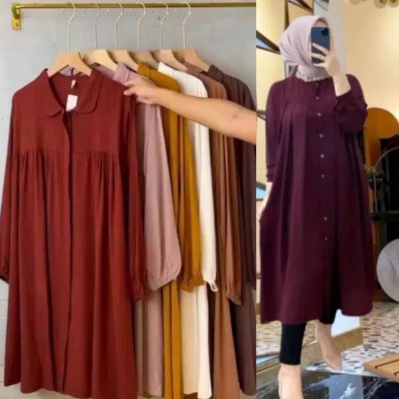 Terbaru - KEMEJA TUNIK LONG DRESS CRINKLE AIRFLOW//SHAKIRA TUNIK LONG SELLER