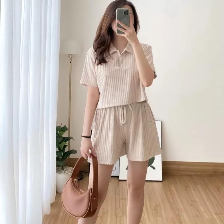 Set Polos Yuri Short One Set Polos / Baju Setelan Wanita Polos Pendek / One Set Polos / Baju Setelan