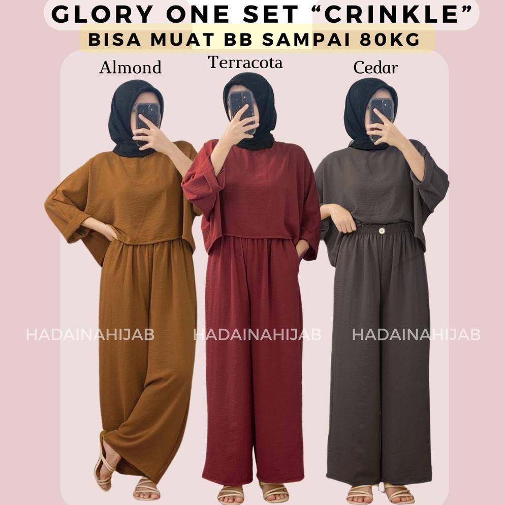 Baju Set Polos Glory One Set Crop Top Crinkle / Setelan Wanita Crinkle Termurah 100% Menyehatkan