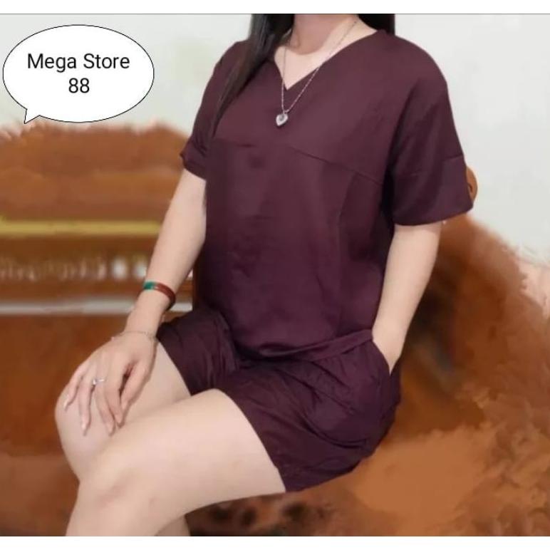 Satu Set Polos Wanita [Cod]Terlaris Setelan Baju Bali Polos Celana Pendek Banyak Warna / Setelan And