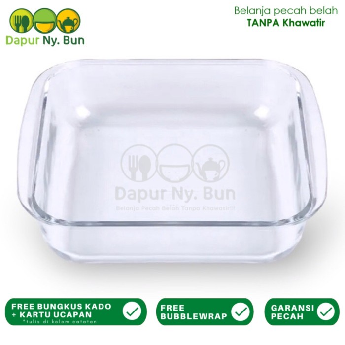 Loyang Kaca Kecil Persegi Panjang Ukuran 1L / Tempered Glass Bakeware