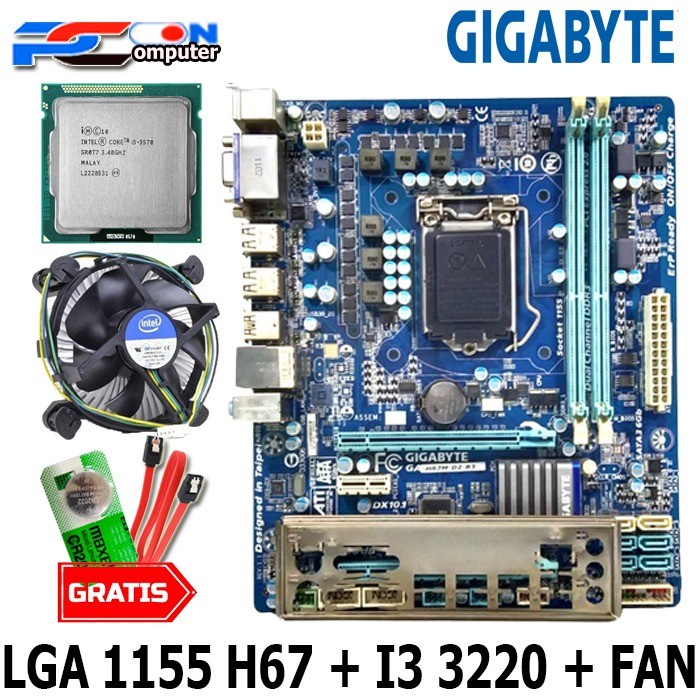 MOBO intel Soket LGA 1155 GIGABYTE H67 - gigabyte i3 3220