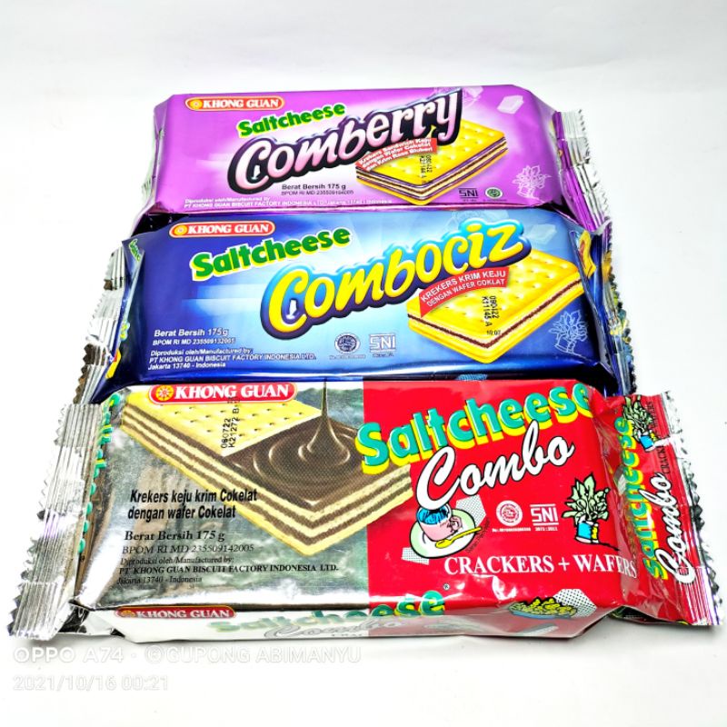 

Saltcheese Combo, Comberry, Combociz Khong Guan 175g Rasa Coklat, Blueberry Biskuit Krekers Sandwich
