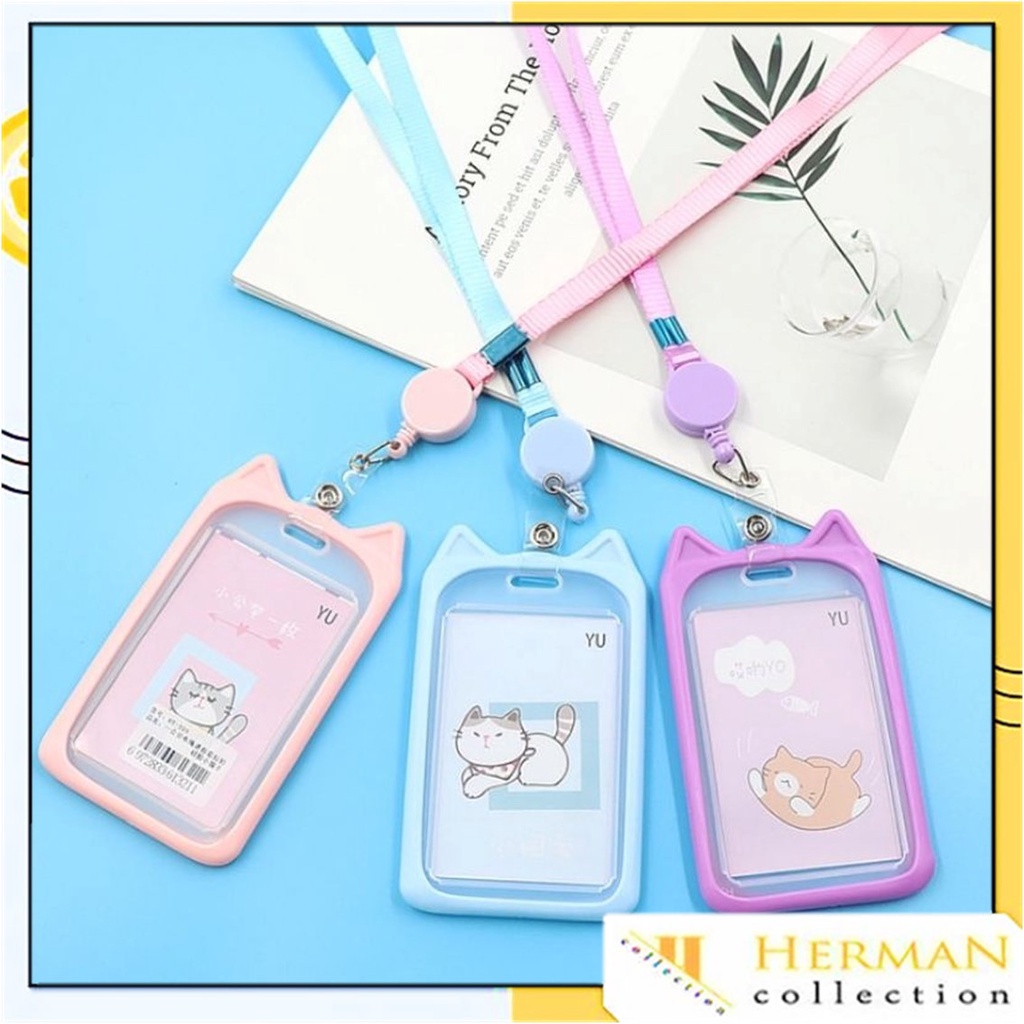 

HC Name Tag Lanyard Gantungan Kartu Motif Kucing Kelinci Akses MRT Busway E-Money Flazz BRIzi Bentuk Karakter Hewan Warna Pastel Lanyart Card Holder Id Card