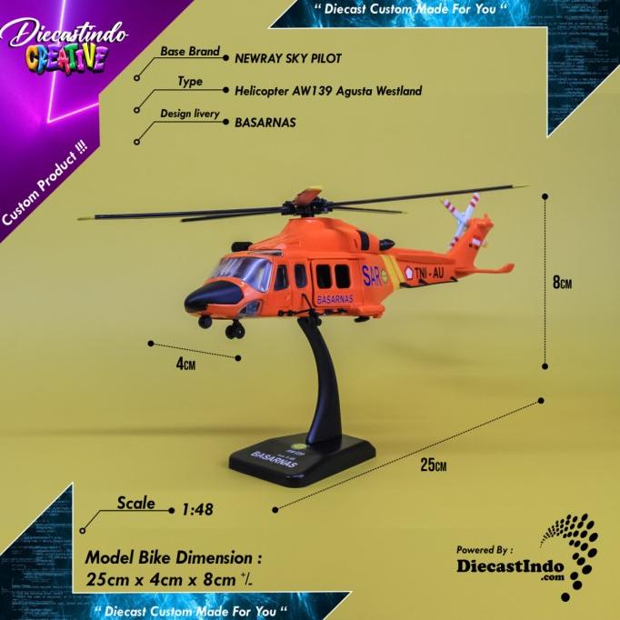 Diecast Custom Helicopter AW139 Agusta Westland BASARNAS Skala 1:48