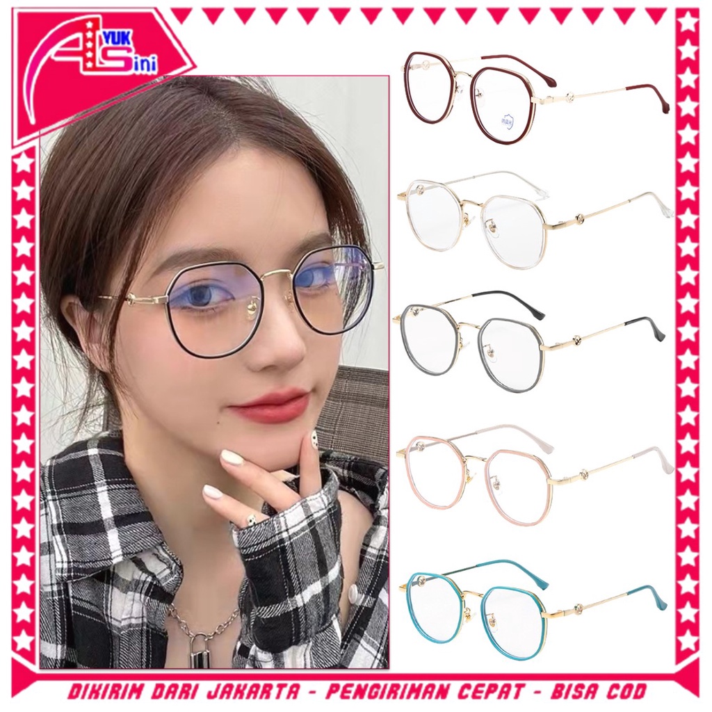 AS Kacamata Anti Radiasi 6637 Kaca Mata Poligonal Wanita Pria Frame Sunglasses Lensa Transparan Fash