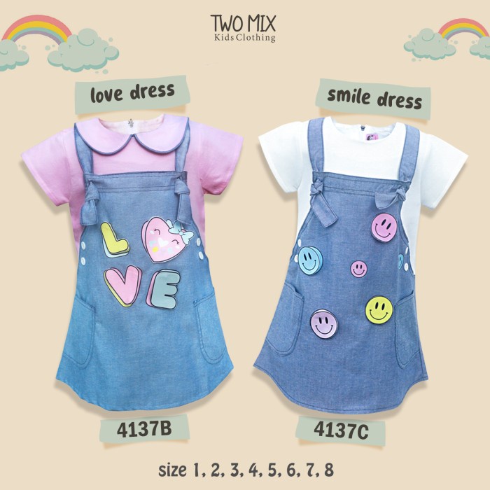 Two Mix Dress Anak Perempuan - Baju Anak Cewek Jeans 1-8 Tahun 4137C Dds_Ready