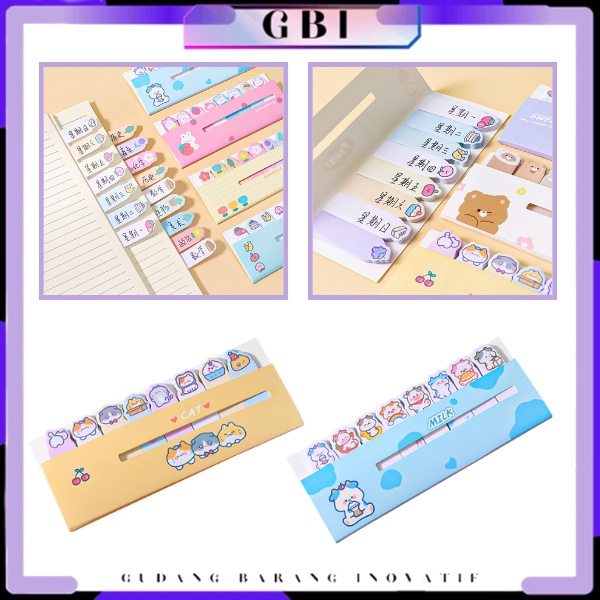 

GBI Penanda Buku Stationery Memo Pad Convenience Cute 8 IN 1 Sticky Notes Karakter 8IN1 Tempelan Kertas Catatan 120 Lembar Pembatas Buku Karakter Hewan Lucu