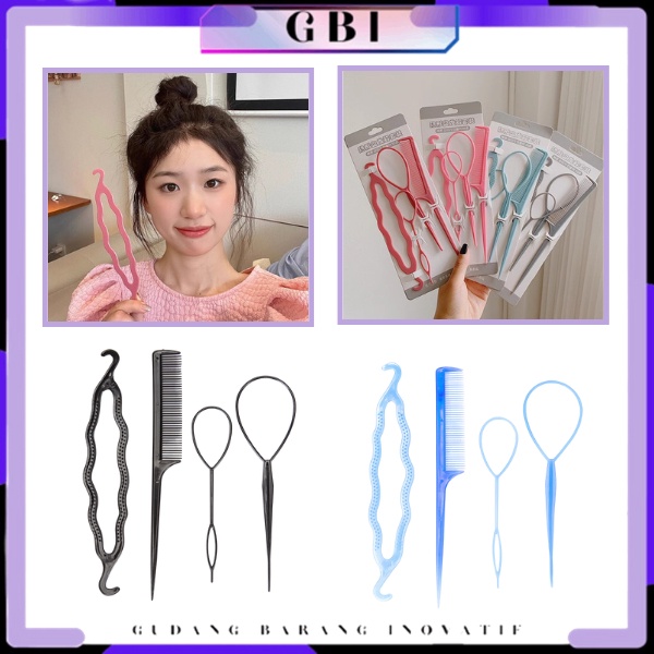 GBI Rambut Sisir Rambut Salon 4in1 Set Sisir Styling Rambut 4 in 1 Alat Styling Sanggul Konde Kepang