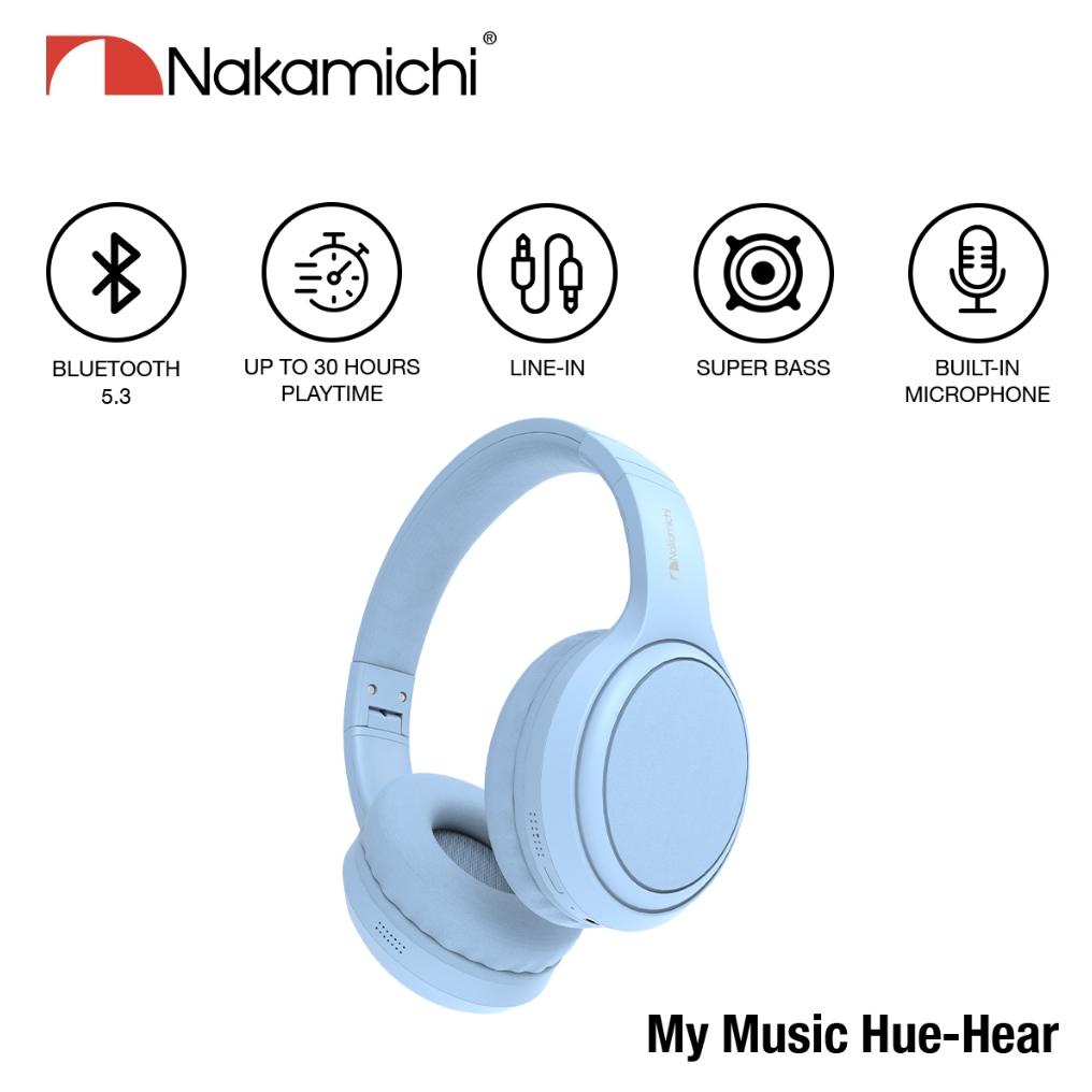 NEW Nakamichi My Music Hue Hear Wireless Bluetooth Headphones - Blue