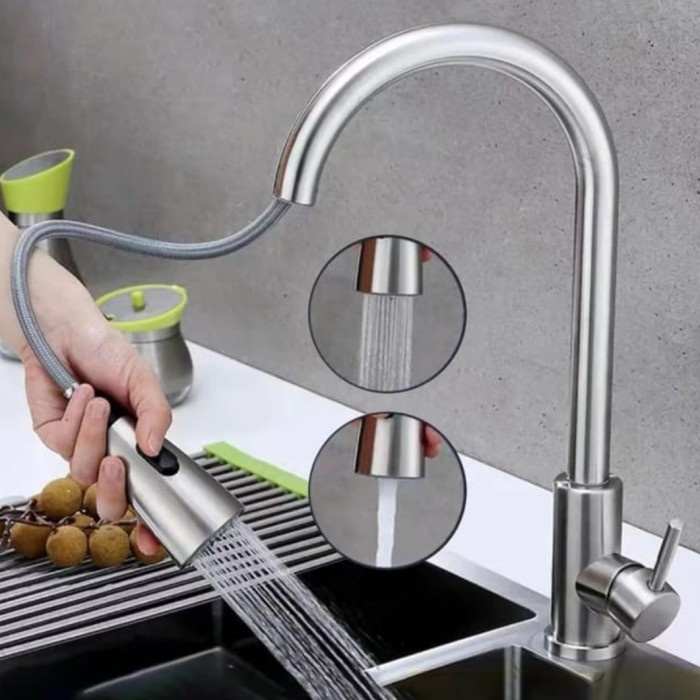 kran cuci piring panas dingin/kran angsa flexible tarik panas dingin