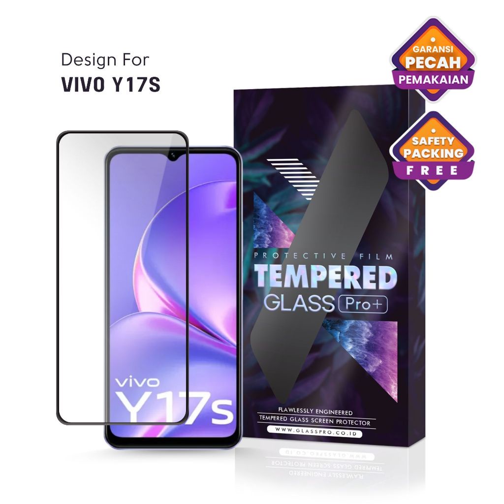 Premium Tempered Glass Vivo Y17s Full Cover - Anti Gores Kaca Screen Protector Screen Guard Not Hydr