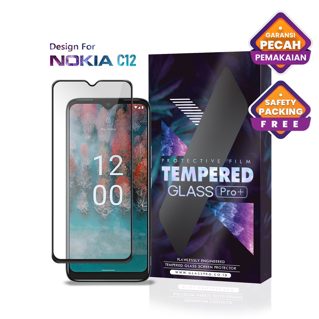 Tempered Glass Nokia C12 Full Cover - Premium Glass Pro