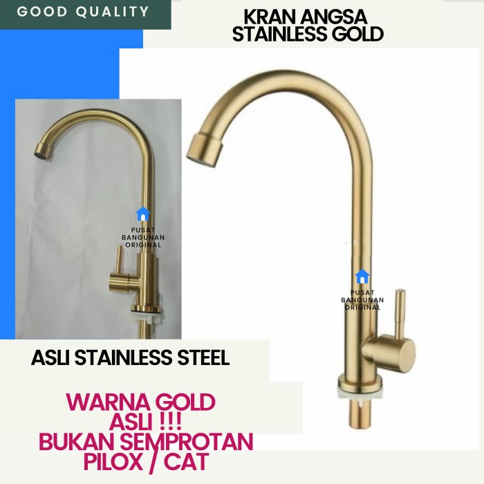 KRAN CUCI PIRING DAPUR DINDING TEMBOK STAINLESS EMAS GOLD DINGIN 304