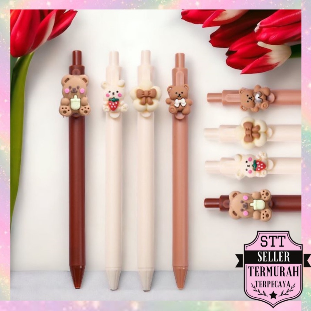 

STT Pena Karakter Bear Pita Lucu Pulpen Cetekan Tinta Gel Cair Motif Beruang Unik Alat Tulis Kantor Sekolah Stationary Murah