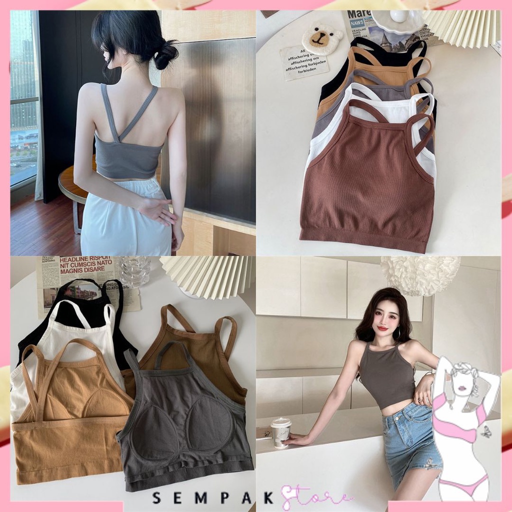 SS Tanktop Bra Wanita Tanpa Kawat 6560 Bra Fashion Wanita Turtle Neck Sexy Crop Top Elastis Bra Crop