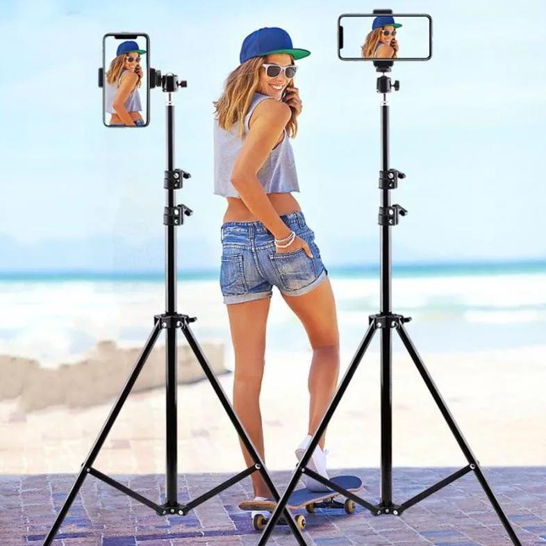 Special Promo Paket selfie tripod 2 meter /  Tripod selfie 2 meter / Tripod 2.1 Meter Bahan Besi Alumunium Stand HP Tripod HP &amp; Kamera Premium