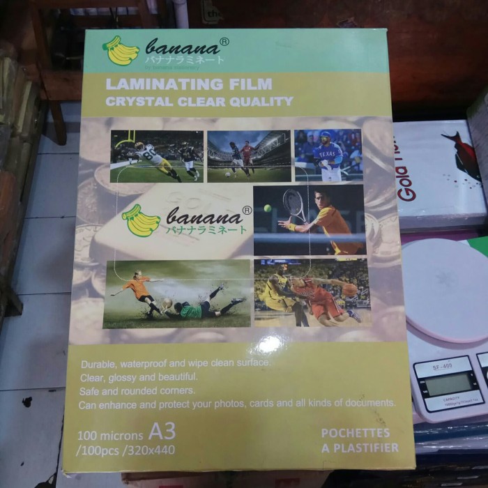 

Plastik Laminating A3 merk Banana 100 microns (1 pak isi 100 pcs)