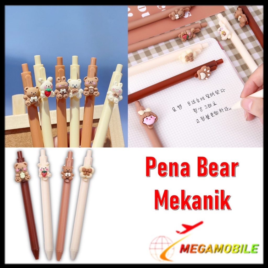 

MM - Pena Cetekan Karakter Bear Pita Lucu Pulpen Tinta Gel Cair Hitam Motif Beruang Unik Alat Tulis Sekolah Kantor Stationary Murah