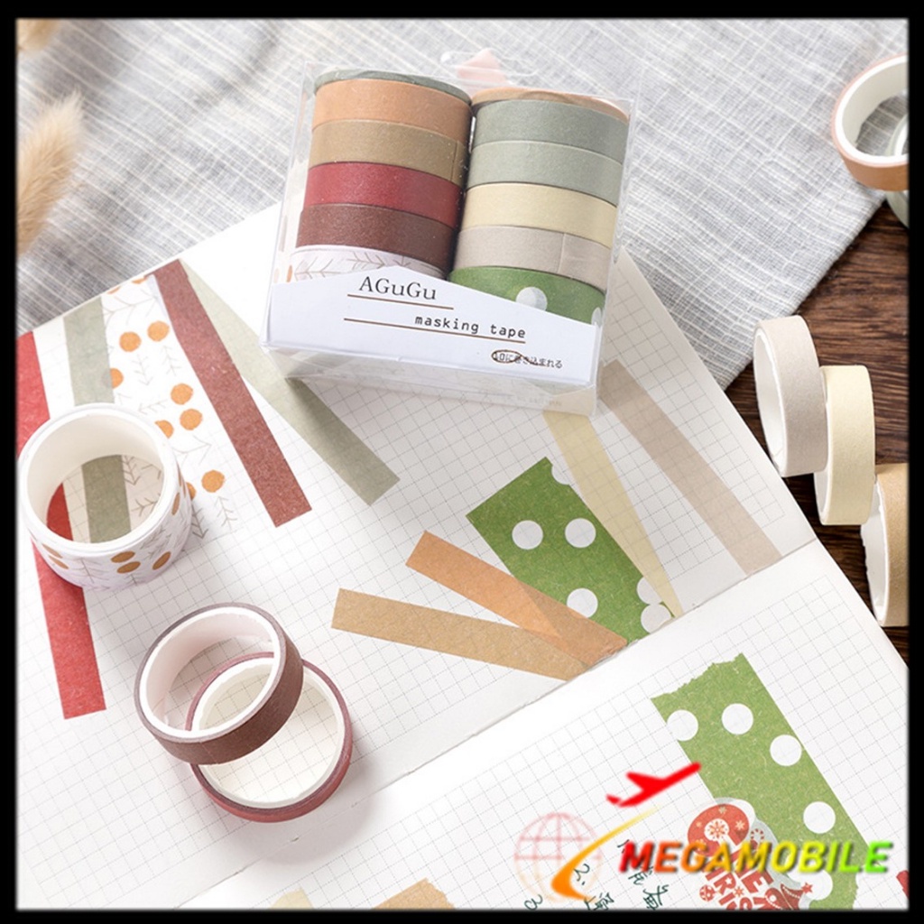 

MM - Masking Tape Set 10Pcs Essential Collection Basic Pattern Isi 10 Selotip Bahan Kertas Washi Tape Warna Warni DIY Scrapbook Journal Kotak Box Aeshtetic