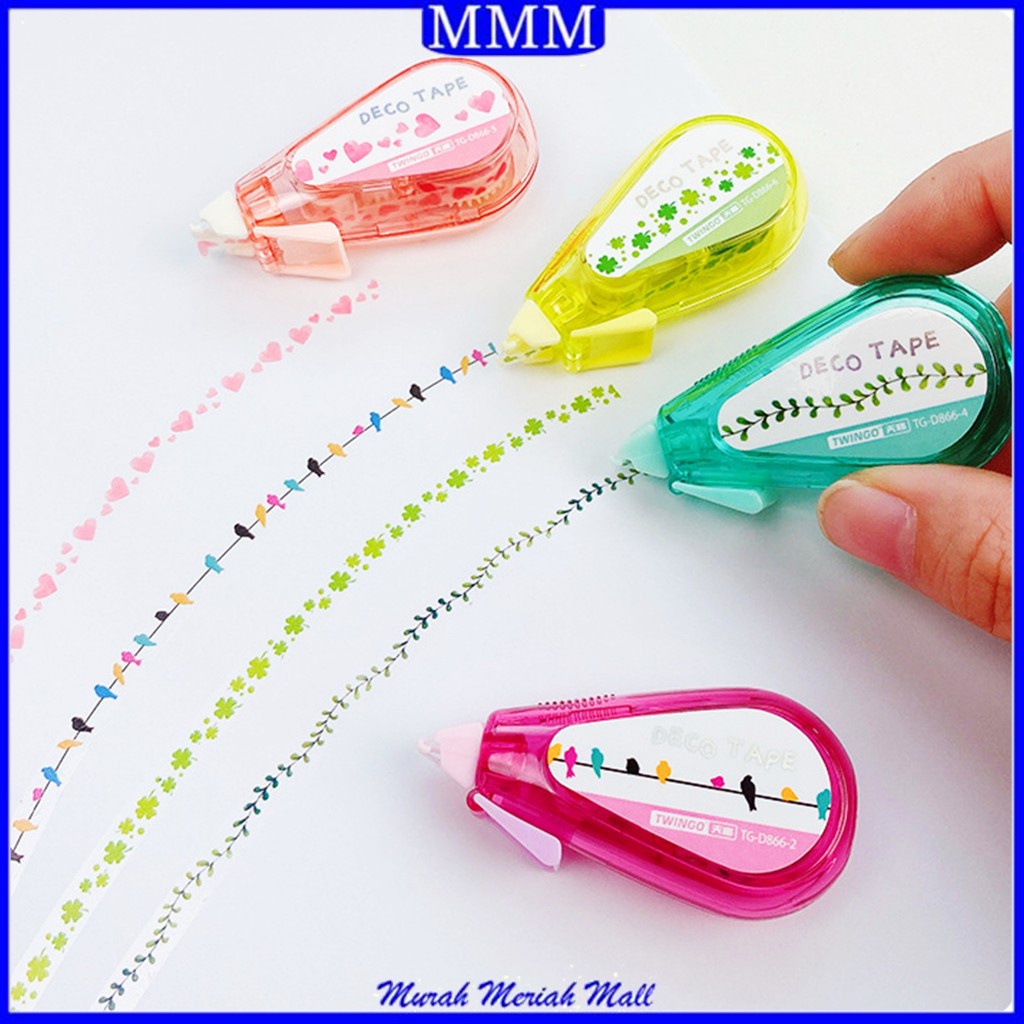 

MMM Deco Tape Stempel Roller Stamp TG-D866 5mm X 5m Portable DIY Untuk Higlighter Pattern Correction Tape For DIY Decorative Scrapbook Journal Scrapbook Correction Tape Mini Motif Love Burung Daun